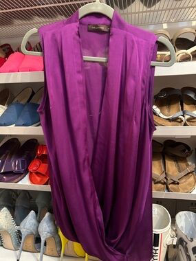 The Limited Sleeveless Draped V-Neck Top in Vibrant Purple
